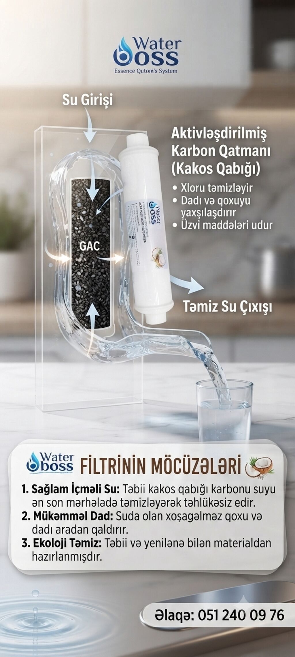 WaterBoss Reverse Osmosis System – Post Filter Pure Coconut Shell — Mətbəx texnikası, Bakı (2)