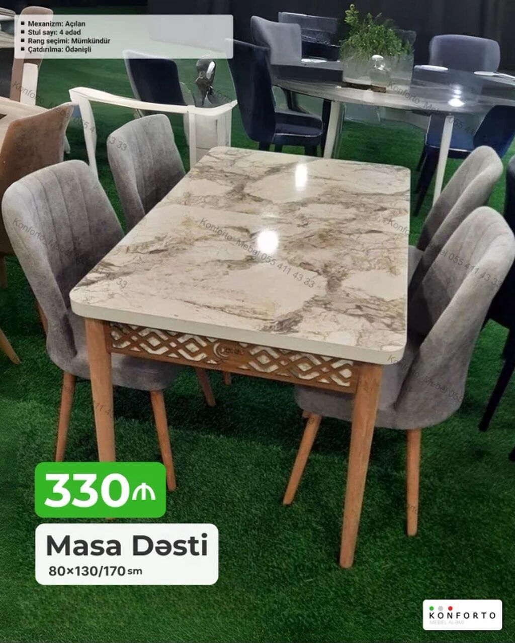 Masa dəsti – 80×130/170 sm - Açılan mexanizm: stol üstü 130 sm-dən — Mebel, Bakı