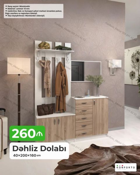 Dəhliz dolabı – 40×200×160 sm - Rəng seçimi: mümkündür - Material: 18 — Konforto Mebel — Dəhliz mebeli