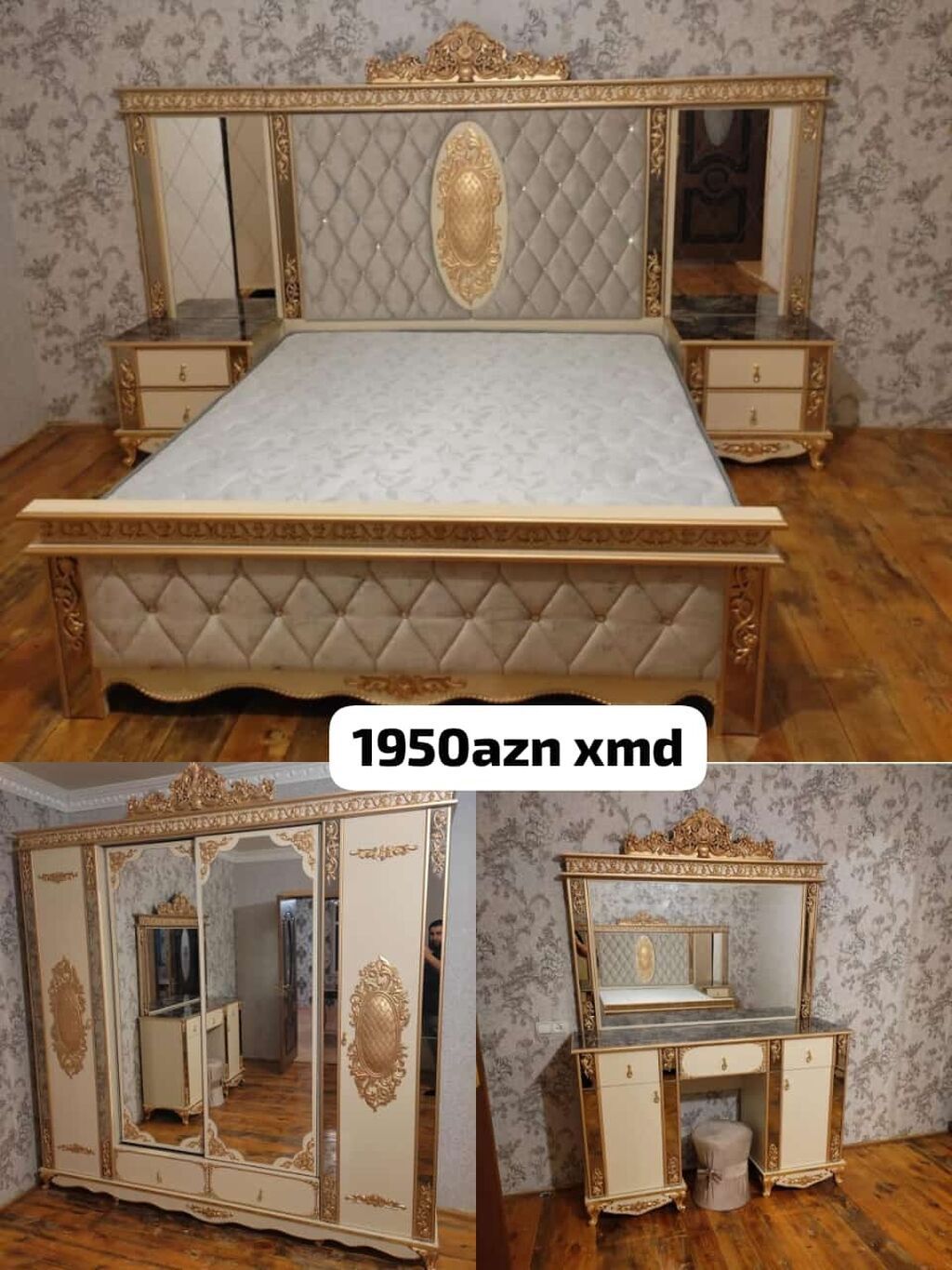 Klassik üslubda dəbdəbəli yataq otağı dəsti. Dəst tərkibi: - Geniş