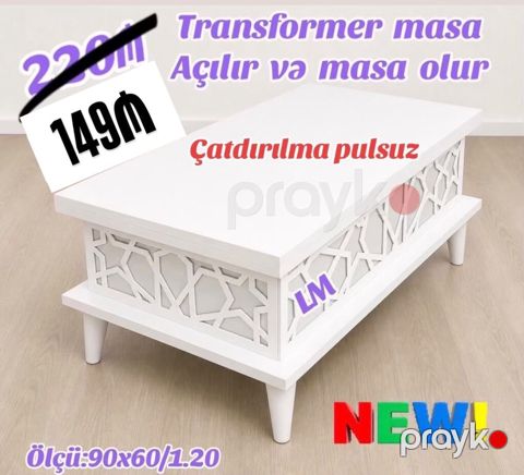 Transformer masa – açılıb böyük masaya çevrilən model. Məhsul