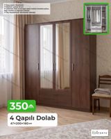 4 qapılı geyim dolabı – 47×200×160 sm Xüsusiyyətlər: - Material: 18 — Mebel