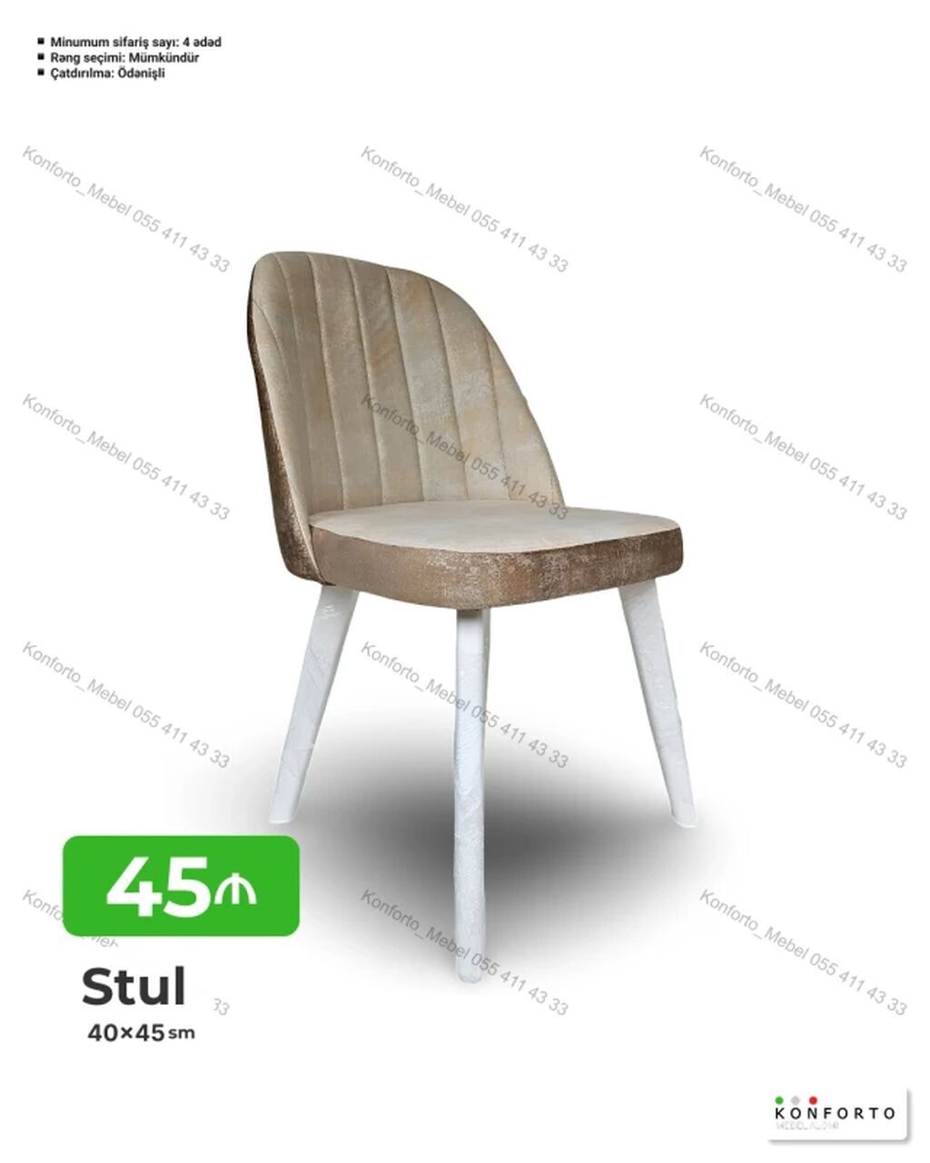 Stul – 40×45 sm - Yumşaq, rahat oturacaq və bel dəstəyi - Dikişli