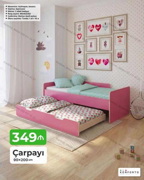Məhsul: Uşaq/yeniyetmə üçün 2 mərtəbəli çıxan çarpayı - Ölçü: 90 ×