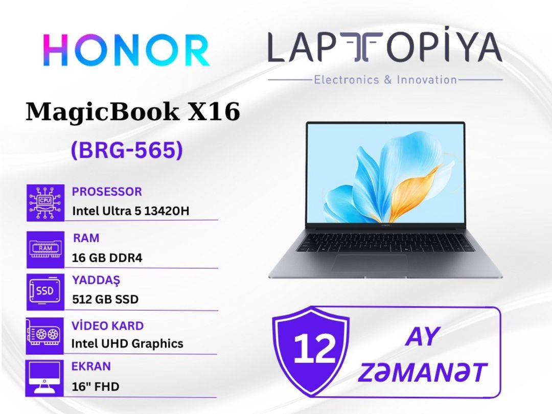 HONOR MagicBook X16 BRG-565 2025 — Elektronika, Bakı