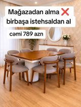 Qonaq otağı üçün, Yeni, Açılmayan, Dördbucaq masa, 6 stul — Jale_Mebel — Мебель