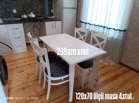 Məhsul: Ağ rəngdə yemək masası və 4 ədəd stul dəsti - Masa ölçüsü