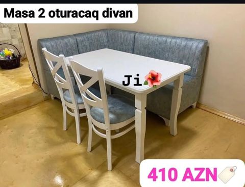 Mətbəx və ya qonaq otağı üçün künc dəsti: - 1 ədəd düzbucaqlı ağ masa