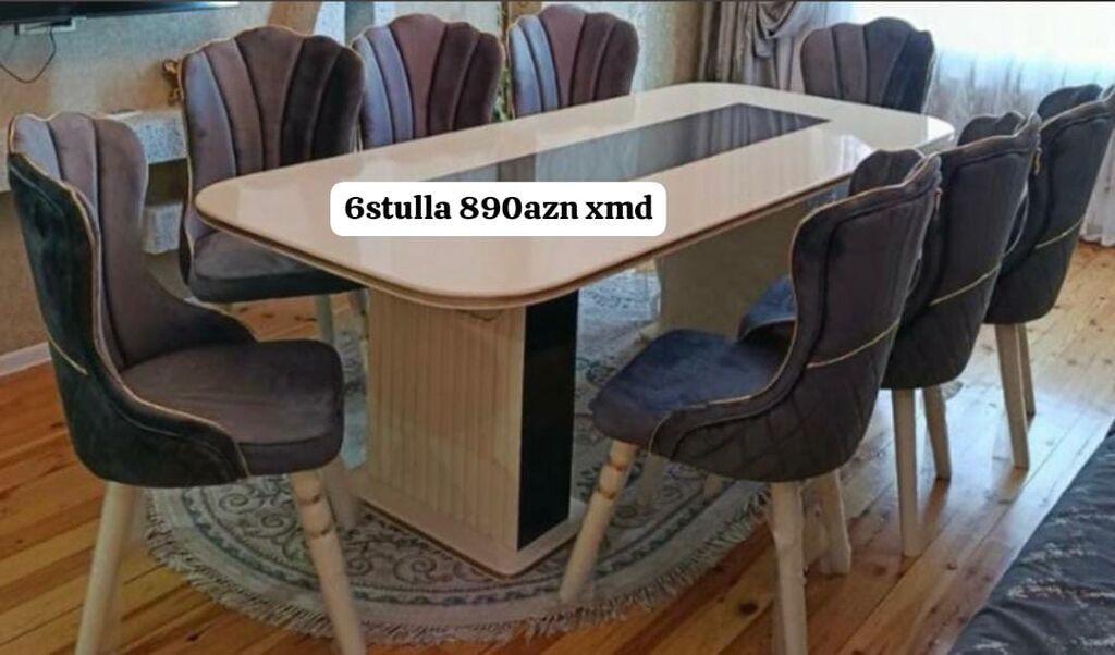 Yemək otağı üçün masa və 6 ədəd stul dəsti. - Masa: Düzbucaqlı forma