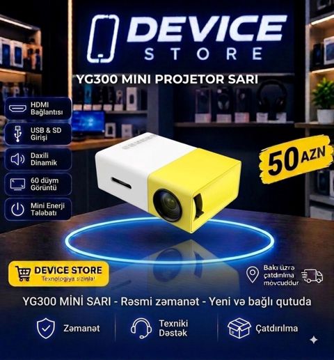 YG300 Mini Proyektor – sarı rəng - HDMI bağlantısı - USB və SD kart