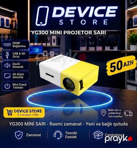 YG300 Mini Proyektor – sarı rəng - HDMI bağlantısı - USB və SD kart — Bakı