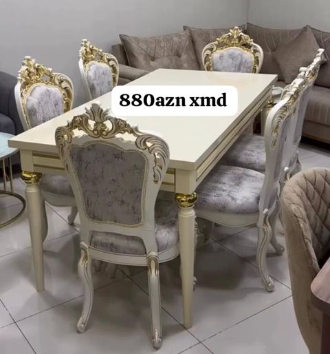 Klassik üslubda 6 nəfərlik yemək dəsti - Masa: Krem rəngli — Xırdalan