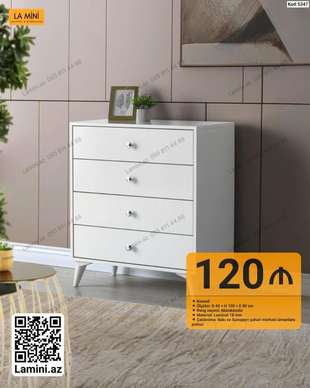 Məhsul: Komod Xüsusiyyətlər: - Ölçülər: D 40 × H 100 × E 80 sm - Rəng — Mebel, Bakı