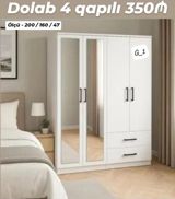Dörd qapılı paltar dolabı – 350₼ - Rəng: ağ - Ölçü: 200/160/47 — Furniture