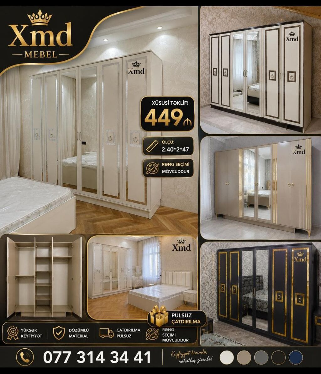 Xmd Mebel – 4 qapılı güzgülü şkaf 449 ₼