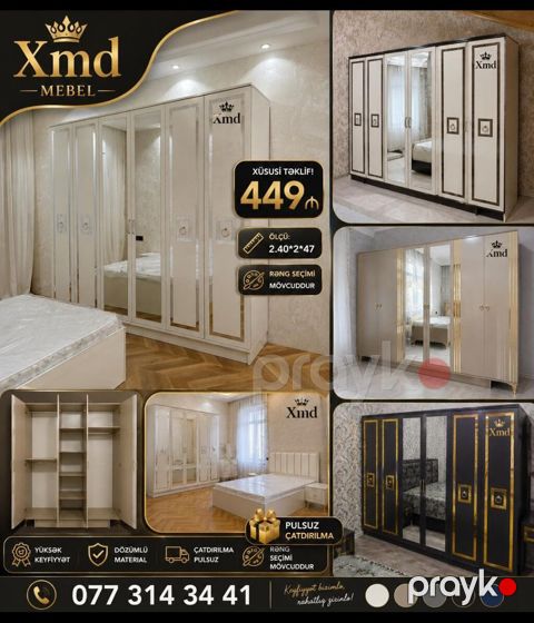 Xmd Mebel – 4 qapılı güzgülü şkaf 449 ₼
