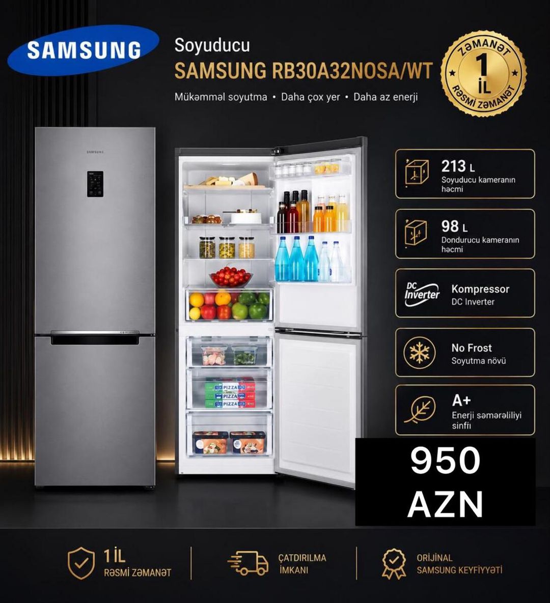 Soyuducu Samsung RB30A32NOSA/WT — Mallar, Bakı
