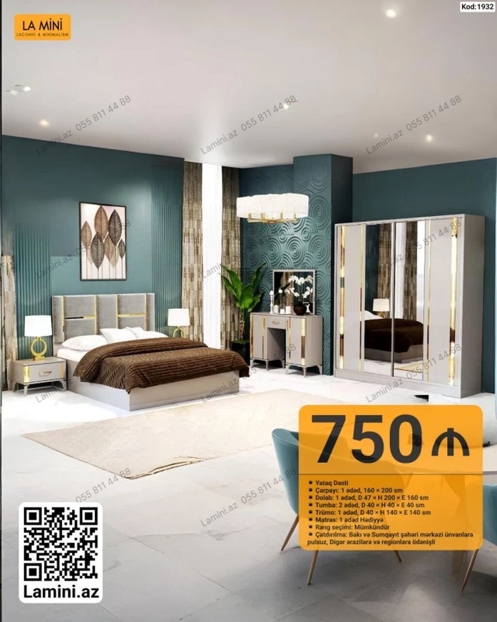 LA MINI Yataq Dəsti – Kod: 1932 Tərkibi: - Çarpayı: 1 ədəd, 160 × 200
