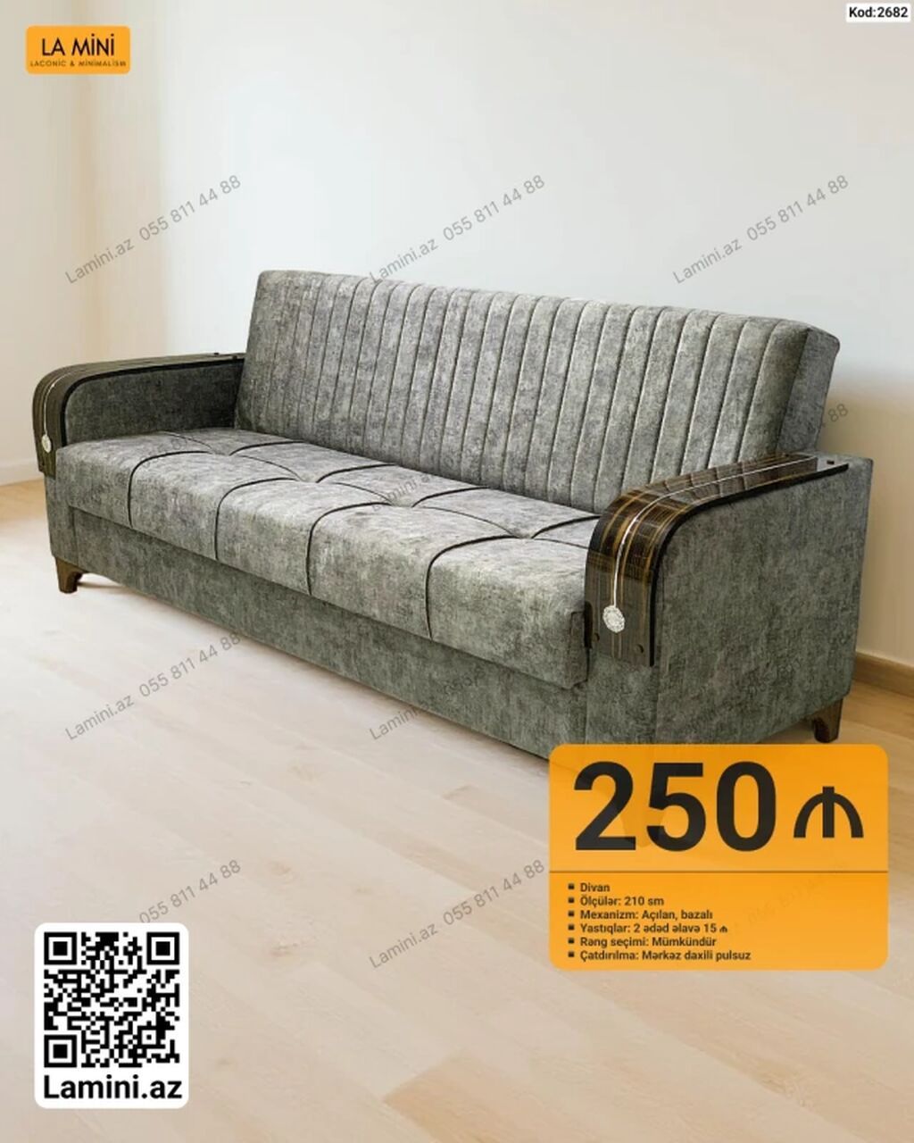 Divan – Kod: 2682 - Ölçü: 210 sm - Mexanizm: Açılan, bazalı (yataq — Mebel, Bakı