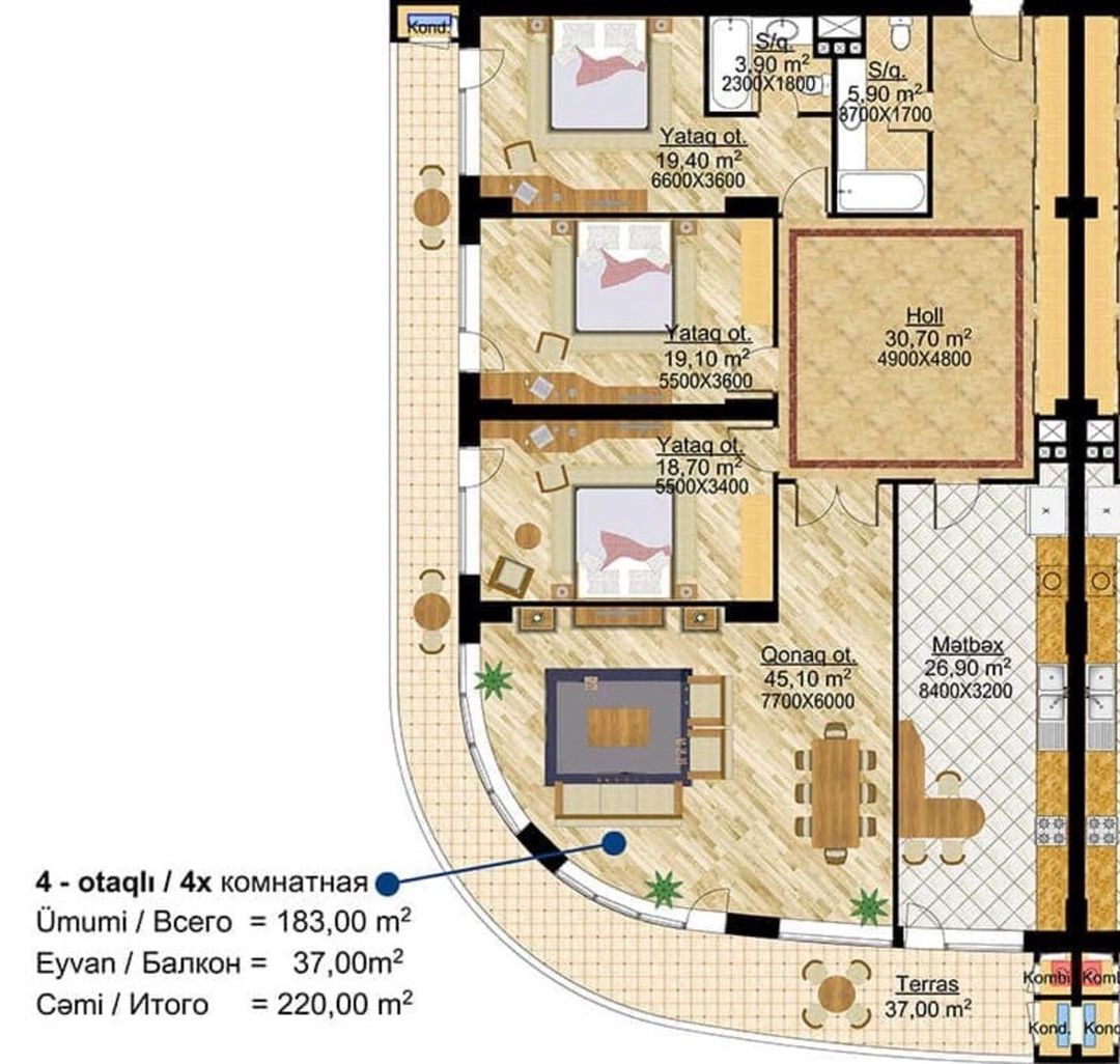 Satılır 4 otaqlı yeni tikili 220 m² — Mənzil, Bakı (4)