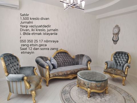 Klassik üslubda qonaq otağı dəsti Tərkibi: - 1 ədəd üçnəfərlik divan