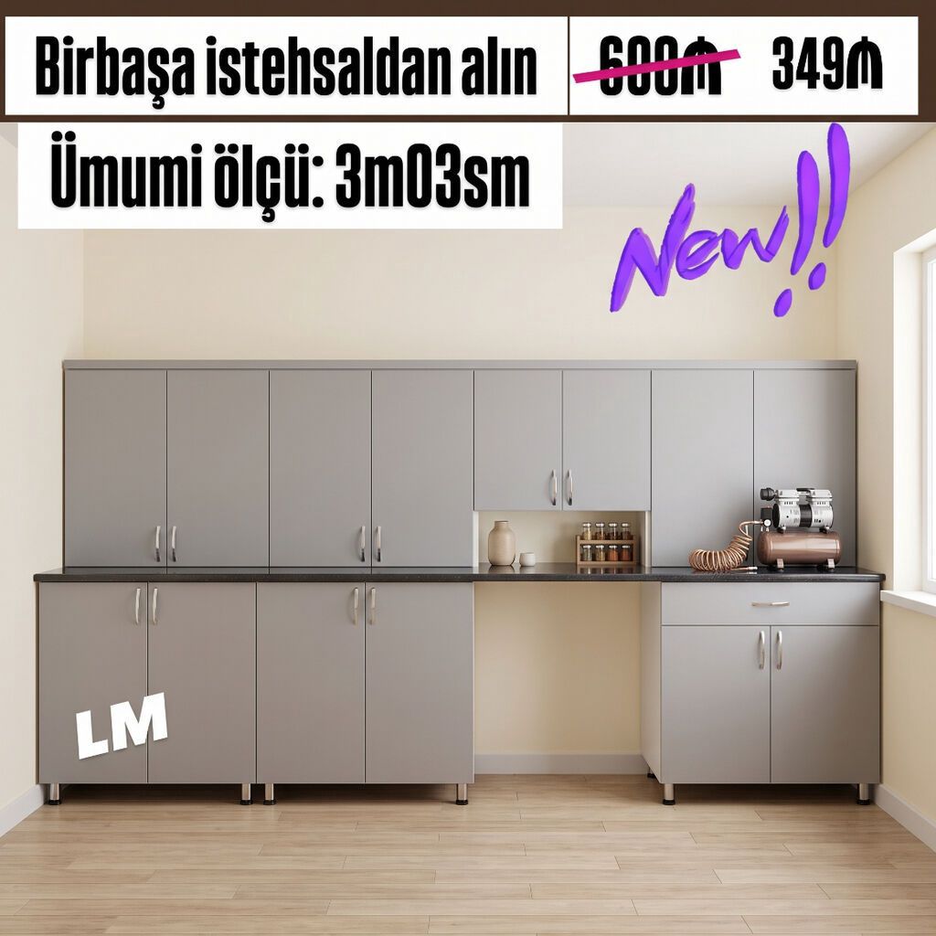Mətbəx mebellərinin sifarişlə hazırlanması✔️ Ölçü : 3metr03sm☑️ üst — Mebel, Bakı (4)