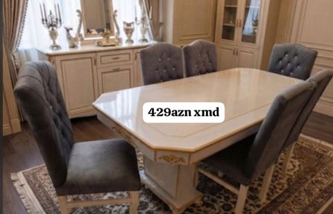 Klassik üslubda yemək otağı dəsti: - Düzbucaqlı, parlaq krem rəngli — Xırdalan
