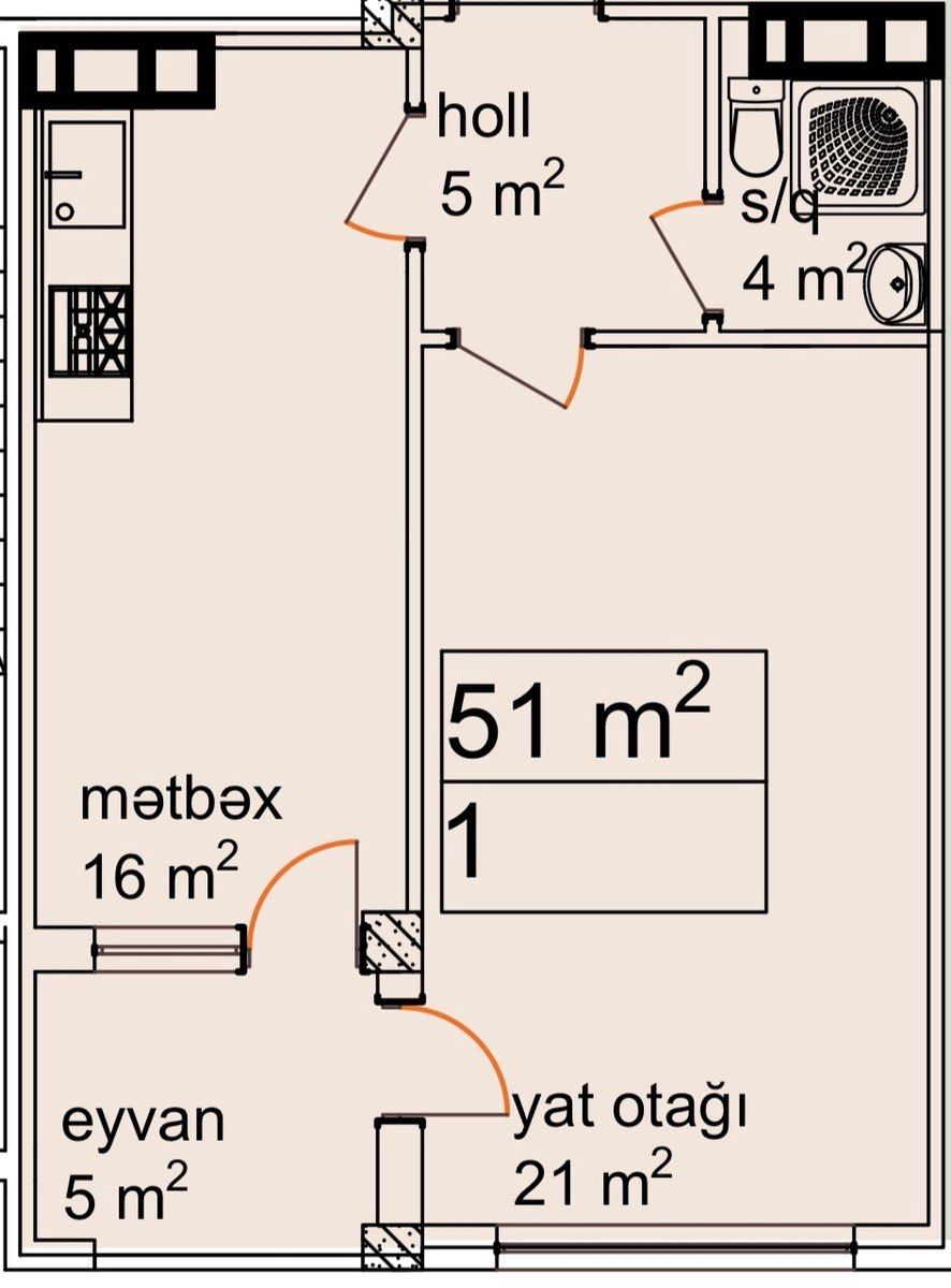 Satılır 1 otaqlı yeni tikili 51 m² — Mənzil, Bakı (6)