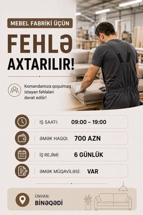Fəhlə tələb olunur, 6/1, Aylıq ödəniş