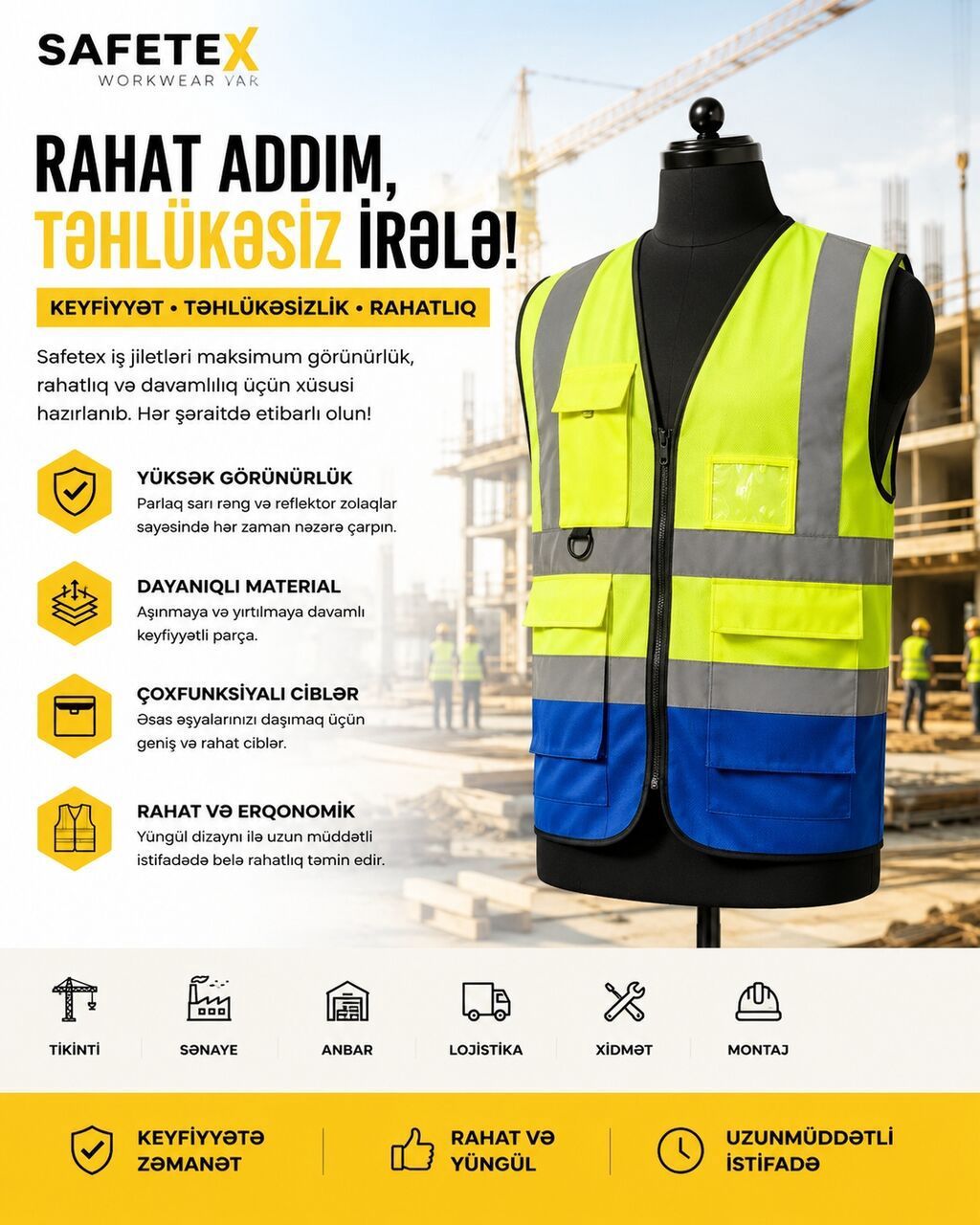Safetex İş Jiletləri (Sarı, Standart Ölçü) — Qorunma vasitələri, Digah (2)