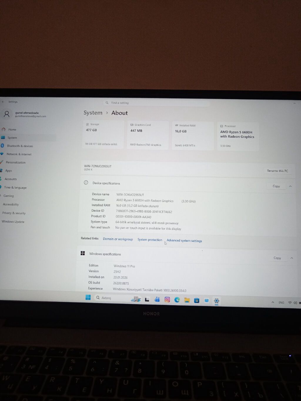 HONOR MagicBook X16 2025 – Tam komplekt HONOR MagicBook X16 2025 — Elektronika, Bakı (2)