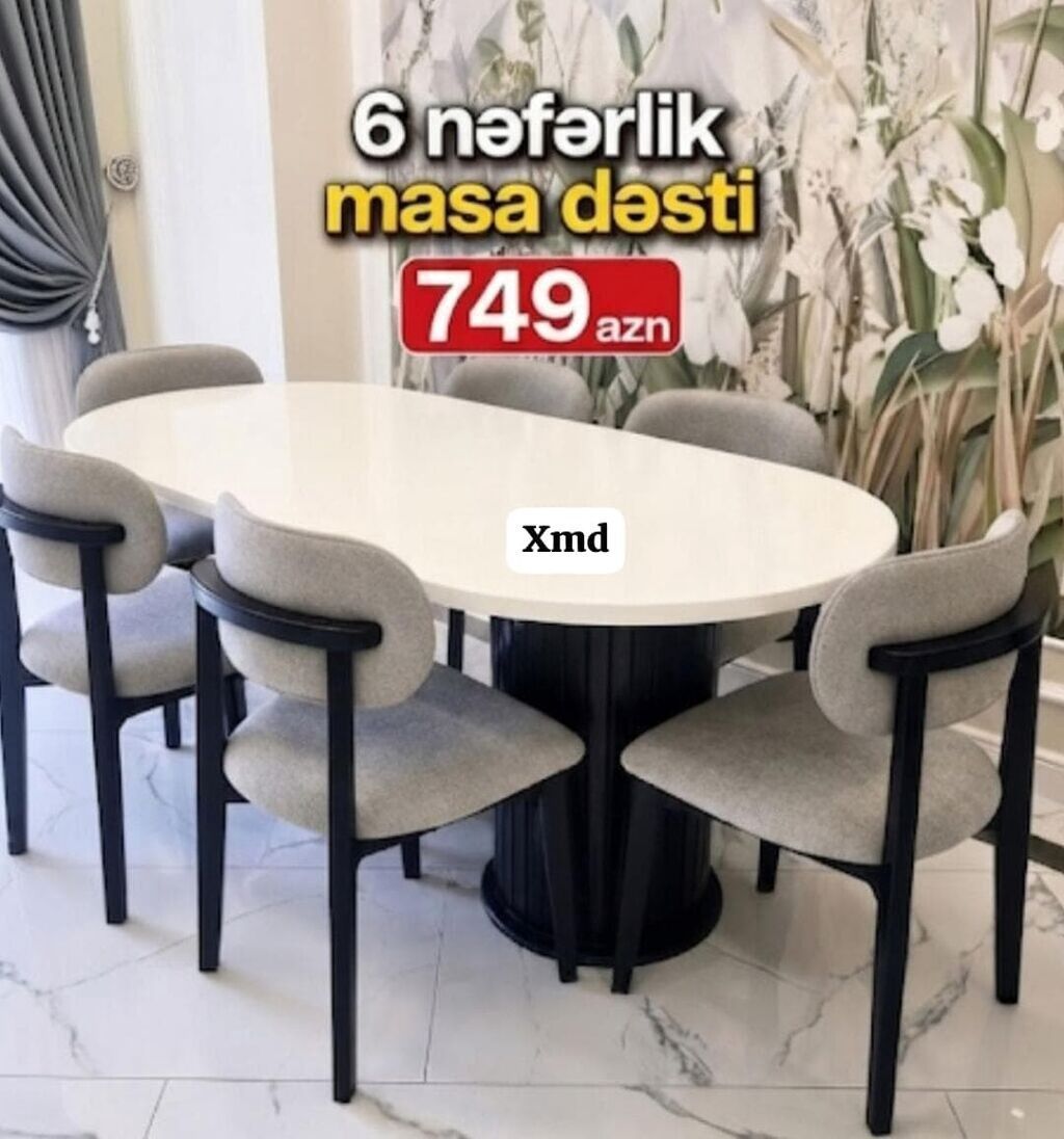 6 nəfərlik masa dəsti - Dəst tərkibi: 1 ədəd oval formalı masa + 6 — Mebel, Bakı
