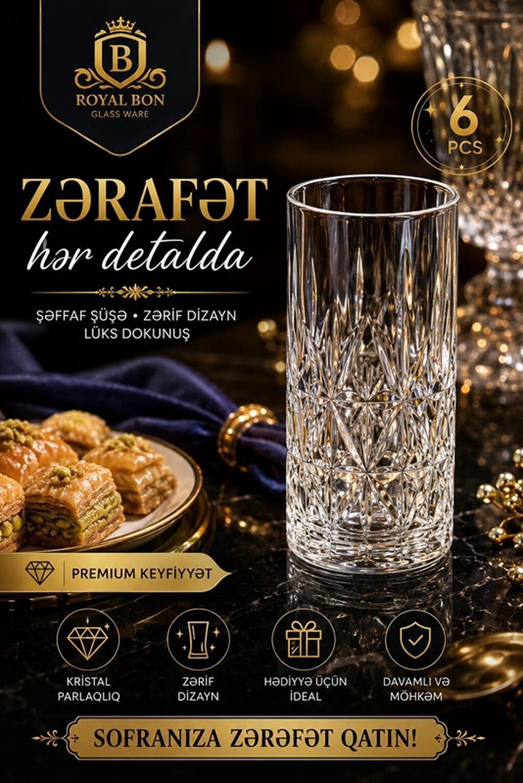 Stəkanlar, Şüşə, 6 ədədli dəst