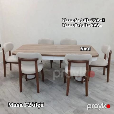 Yemək otağı üçün dəst – masa və stullar - Masa ölçüsü: 1×2 m — Bakı