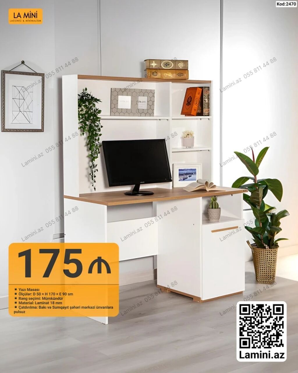 Künc masa, Stulsuz, Polkalı, Siyirməli, Sadə laminat — Mebel, Bakı