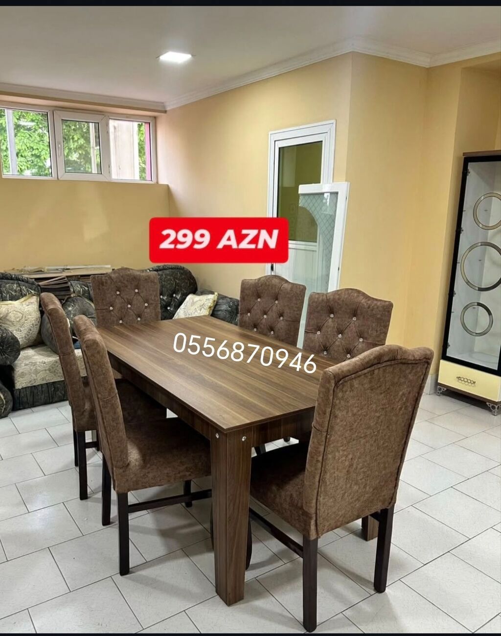 Qonaq otağı üçün, Yeni, Açılmayan, Dördbucaq masa, 6 stul — Mebel, Bakı (6)