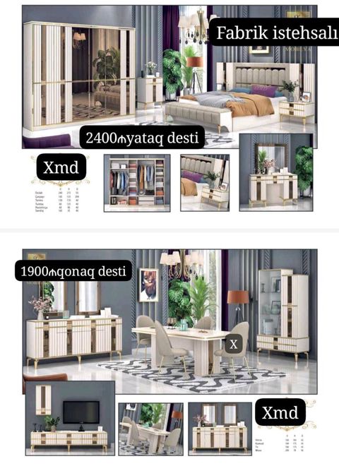 Fabrik istehsalı mebel dəstləri Yataq otağı dəsti – 2400₼ - Boyu