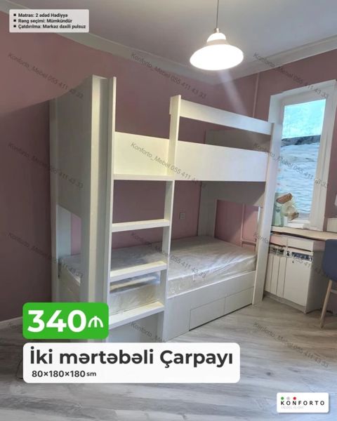 İki mərtəbəli çarpayı – 80×180×180 sm
