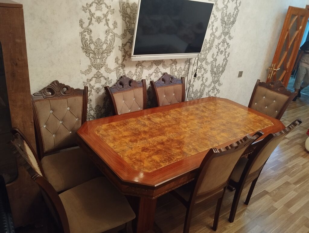 Qonaq otağı üçün, İşlənmiş, Açılmayan, Oval masa, 8 stul — Mebel, Masazır (3)