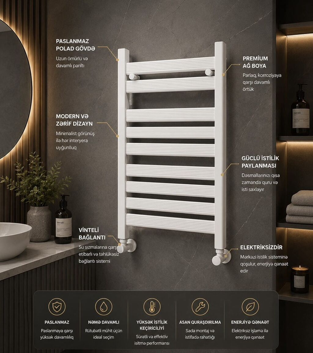 Premium havluq/dəsmal quruducuları – zərif dizayn, yüksək keyfiyyət — Santexnika, Bakı (9)