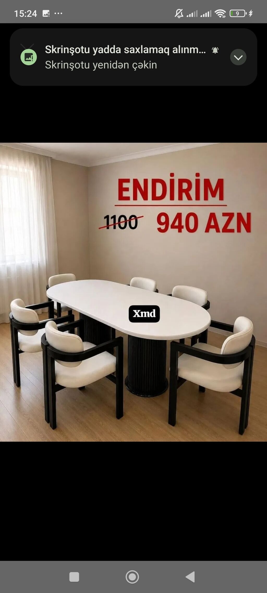 Modern dizaynlı yemək masası dəsti. Dəstə oval formalı ağ masa və 6