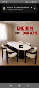 Modern dizaynlı yemək masası dəsti. Dəstə oval formalı ağ masa və 6 — Mebel