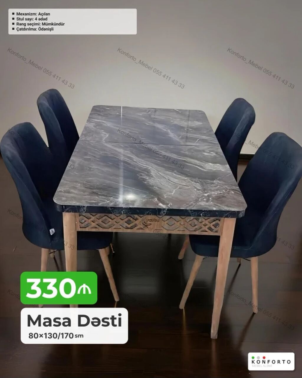 Masa Dəsti – 80×130/170 sm Xüsusiyyətlər: - Açılan mexanizm: masa 130 — Mebel, Bakı