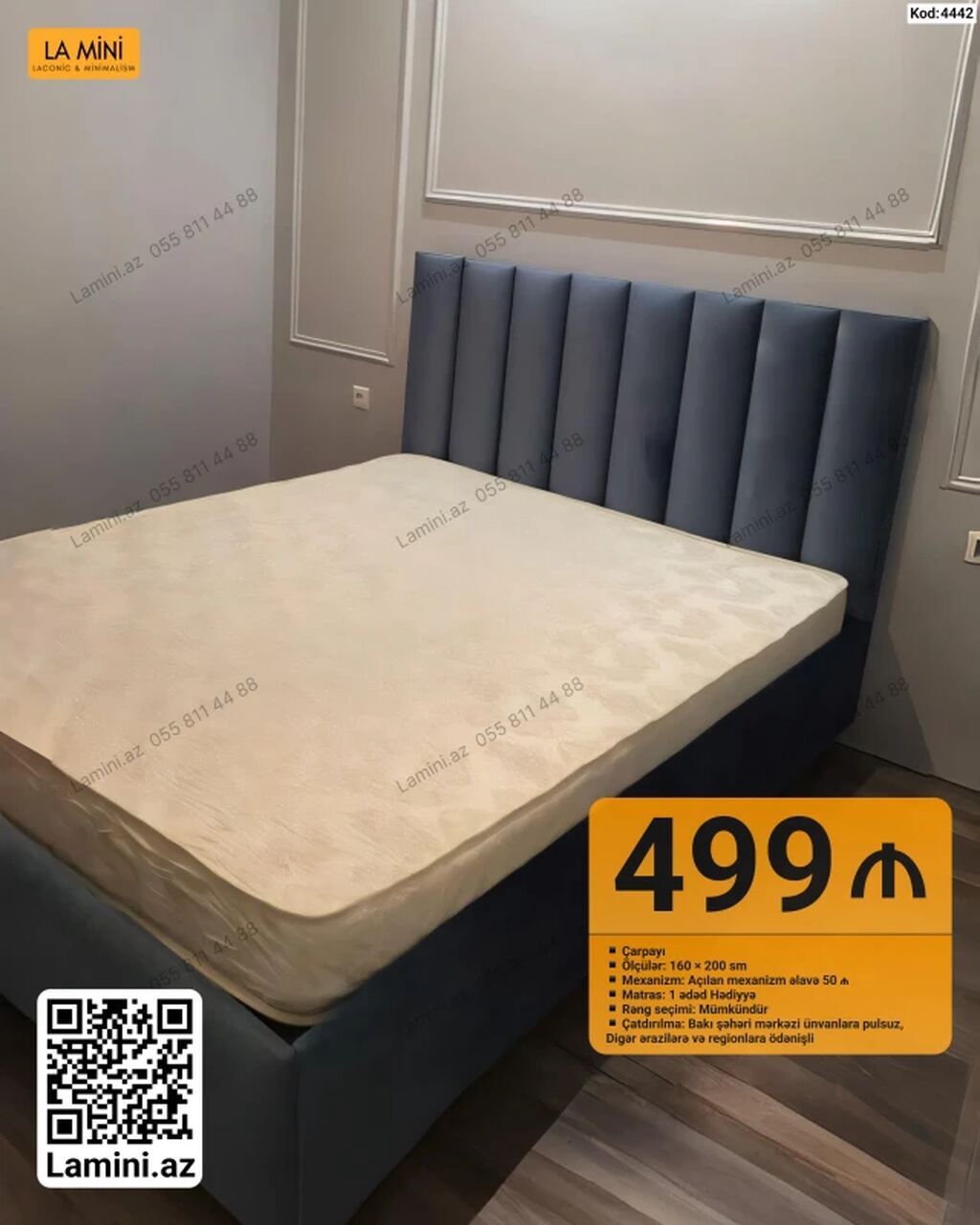 Məhsul: Çarpayı - Ölçü: 160 x 200 sm - Başlıq: Yumşaq, vertikal