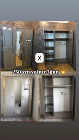3 qapılı paltar şkafı - Rəng: boz-qızılı detal və güzgülü orta qapı - — Goods