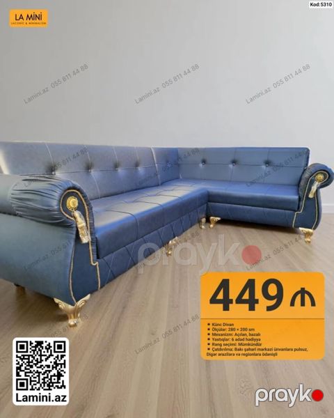 Künc divan – La Mini - Ölçü: 280 200 sm - Mexanizm: açılan, bazalı — Bakı