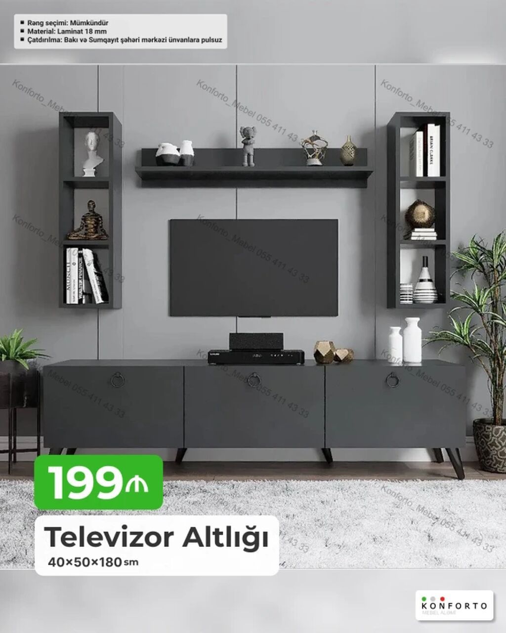 Televizor altlığı və modul rəf dəsti - Ölçü: 40 × 50 × 180 sm - — Mebel, Bakı