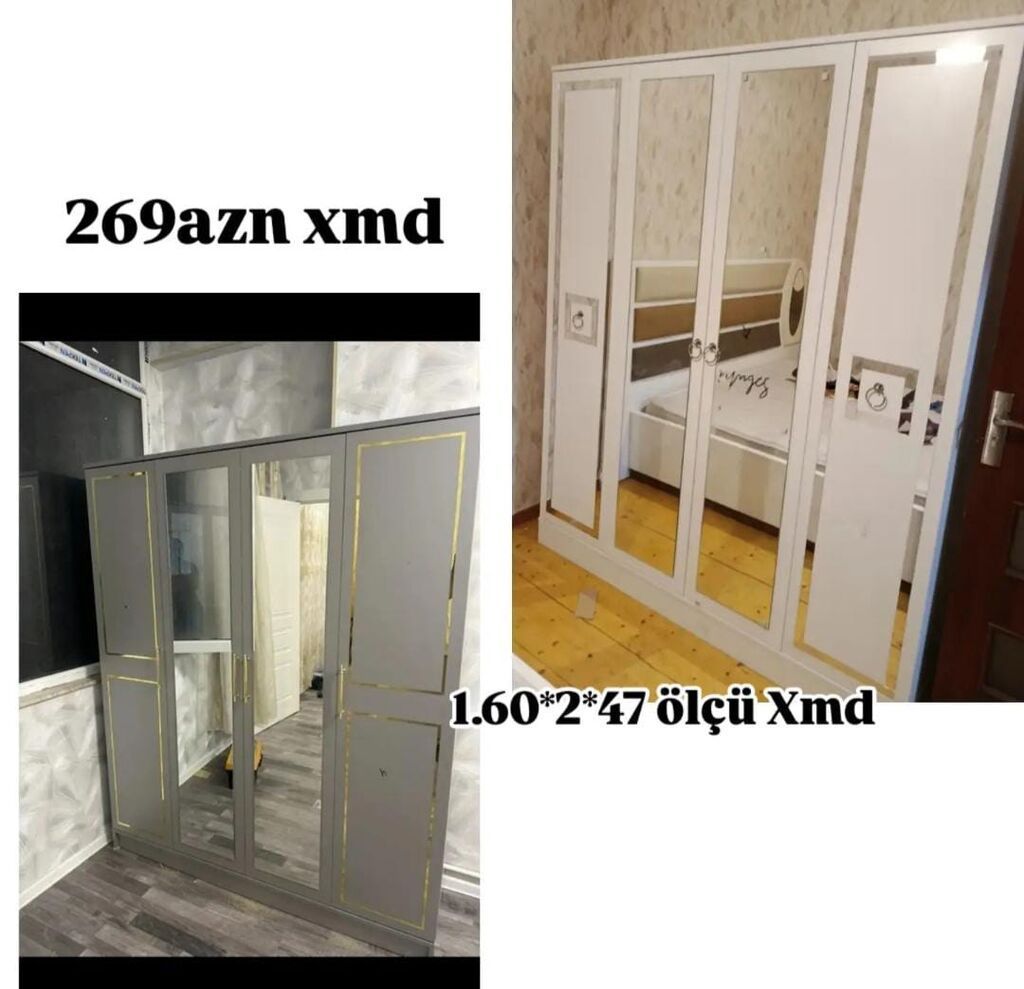 Dörd qapılı paltar şkafı - Ölçü: 1.60 m (eni) × 2.00 m (hündürlük) ×