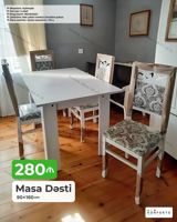 Məhsul: Masa Dəsti (90×160 sm) – Komplekt: 1 masa + 6 stul – — Mebel