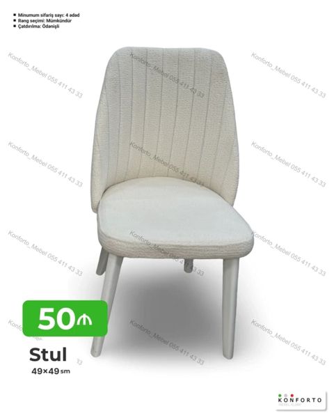 Stul – 49×49 sm - Yumşaq oturacaq və bel hissəsi: şaquli tikişli